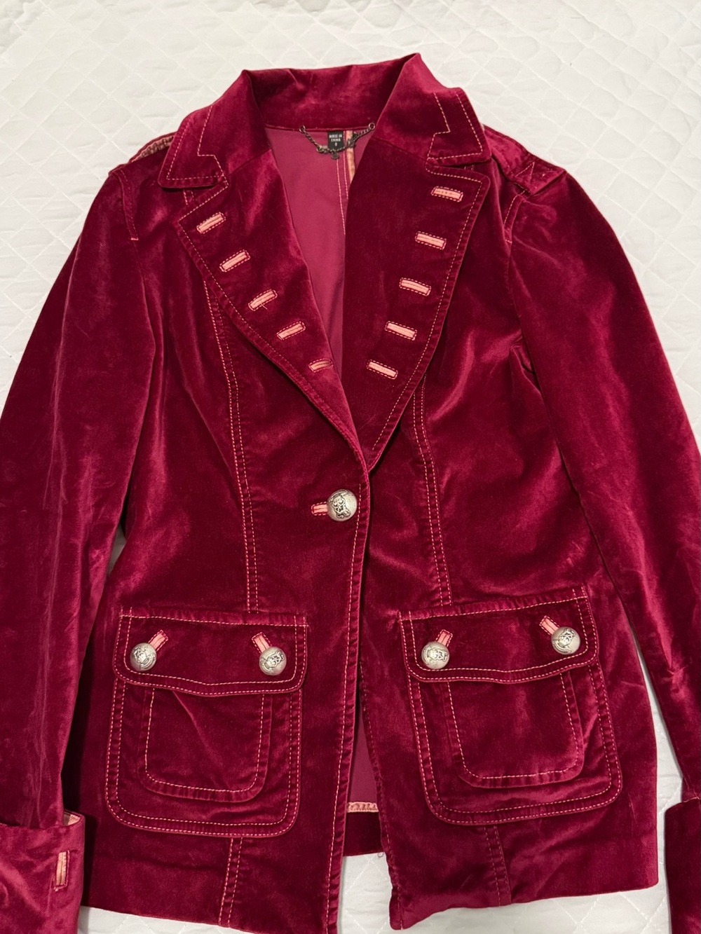 Bebe Velvet Single-Button Blazer Jacket in Berry Color size 8